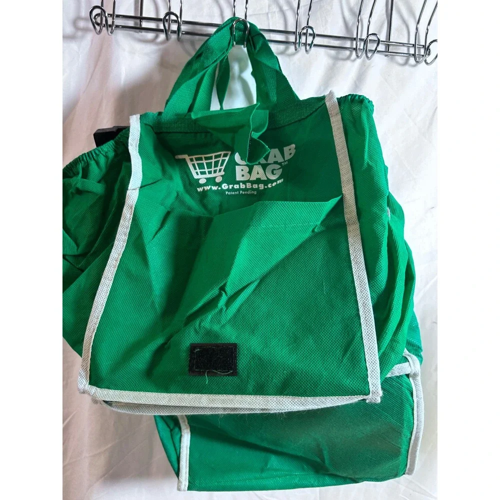 Grab Bag Reusable Shopping Bag 2pc Set Green Cart Clip Totes Women